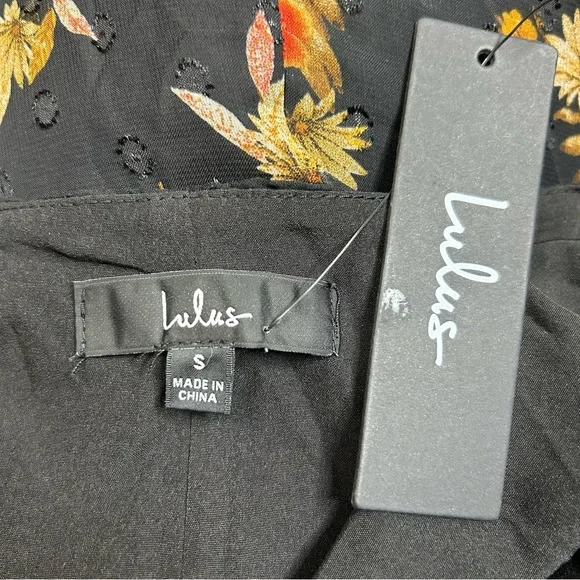 NEW Lulus Black Floral Wrap Dress S Autumnal Coquette Feminine Flirty Romantic - Picture 13 of 15
